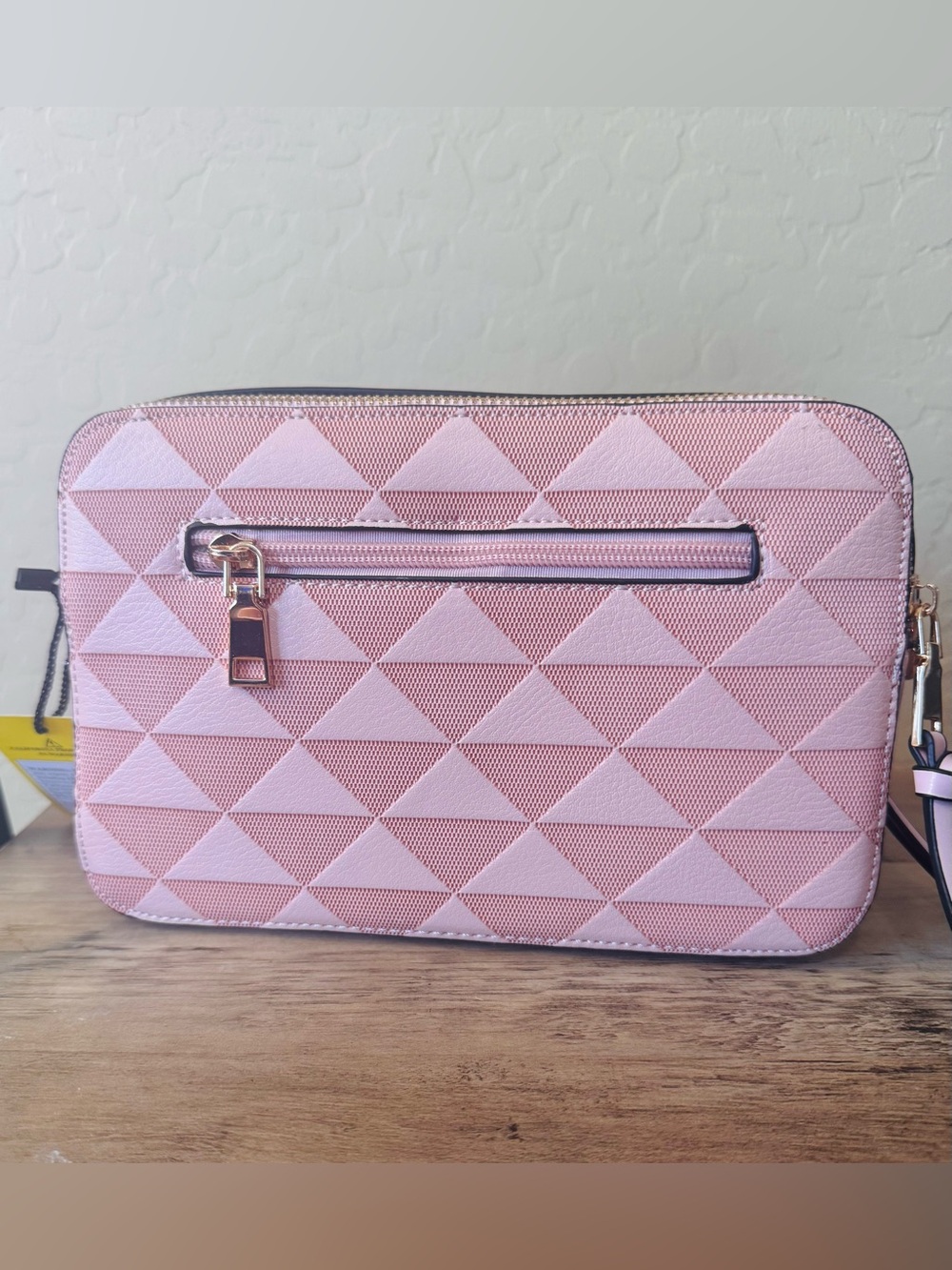 Textured Pink Geometric Crossbody Bag and Wallet Set with Glitter Strap NWT - Picture 7 of 9